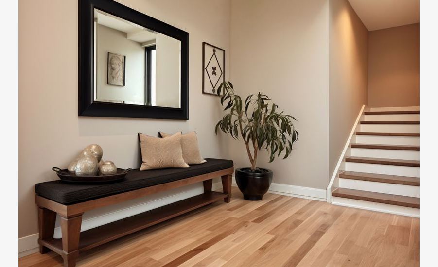 Ingresso di casa con pavimento in legno caldo e accogliente