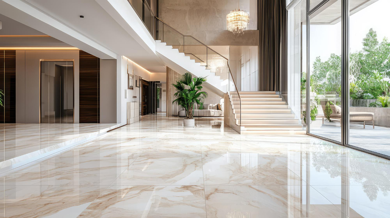 Salone con pavimento in marmo a Verona